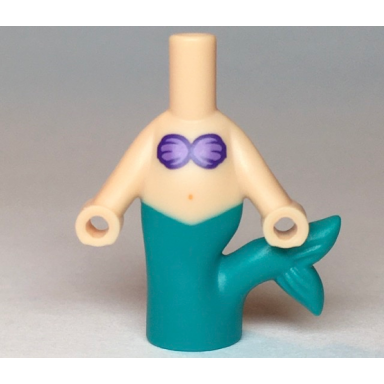 light nougat micro doll body mermaid with molded dark turquoise tail and printed dark purple and medium lavender shells bra and medium nougat navel pattern