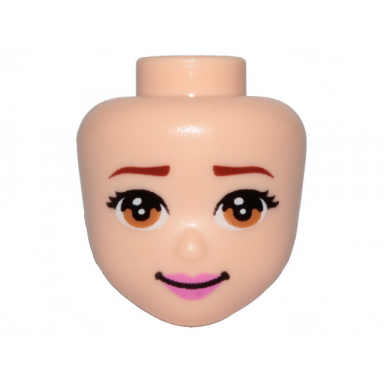 light nougat mini doll head friends with medium nougat eyes reddish brown eyebrows pink lips and smile pattern