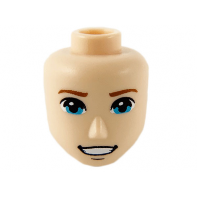 light nougat mini doll head friends male large with reddish brown eyebrows dark azure eyes black chin dimple and open mouth smile with teeth pattern