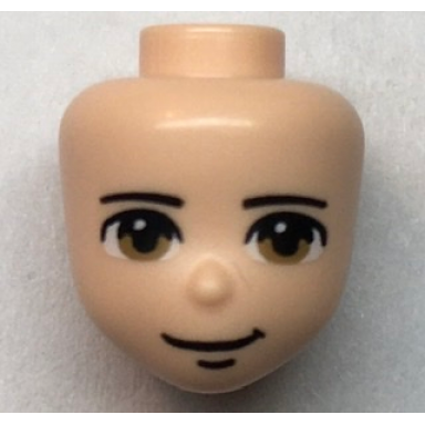light nougat mini doll head friends with black thin eyebrows dark tan eyes chin dimple and grin pattern