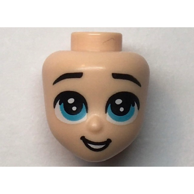 light nougat mini doll head friends with black eyebrows raised large medium azure eyes and open mouth smile with teeth pattern