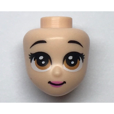 light nougat mini doll head friends with brown large eyes raised eyebrows pink lips and closed mouth pattern belle