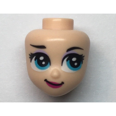 light nougat mini doll head friends with dark azure large eyes raised right eyebrow and closed mouth pattern elsa