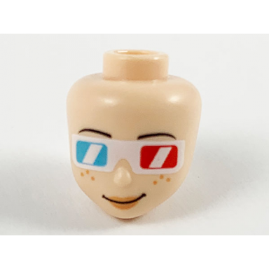 light nougat mini doll head friends with medium azure and red 3d glasses peach lips and freckles pattern