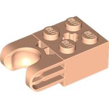 light nougat technic brick modified 2 x 2 with ball socket and axle hole - straight forks with round ends and closed sides