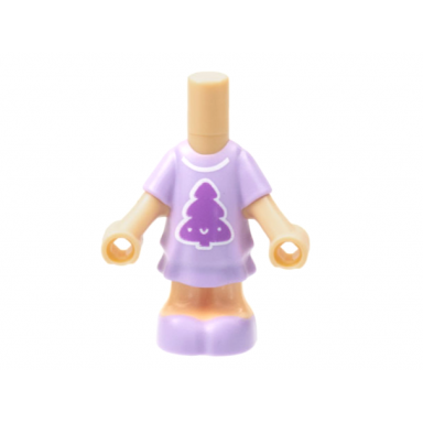 light nougat micro doll body with molded lavender short layered dress and shoes and printed medium lavender pine tree with face white collar pattern