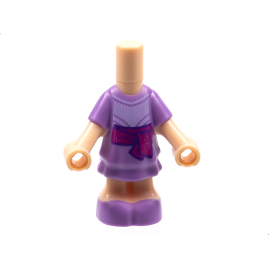 light nougat micro doll body with molded medium lavender short layered dress and shoes and printed lavender top and magenta sash pattern