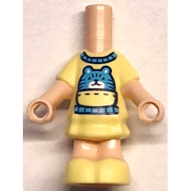 light nougat micro doll body with molded bright light yellow short layered dress and shoes and printed medium azure collar waistband and cat in pocket pattern