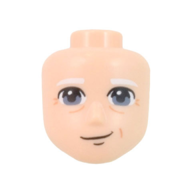 light nougat mini doll head friends male large with sand blue eyes white eyebrows and lopsided smile pattern