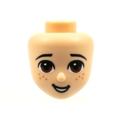 light nougat mini doll head friends with brown eyes freckles and open mouth smile pattern
