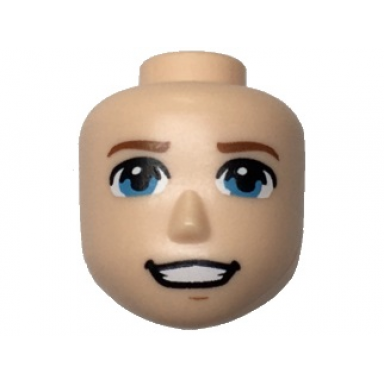 light nougat mini doll head friends male large with reddish brown eyebrows and chin dimple dark azure eyes open mouth smile with teeth pattern