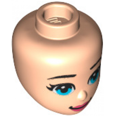 light nougat mini doll head friends with black eyebrows bright light blue eyes coral lips and closed mouth pattern