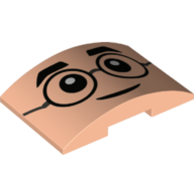 light nougat slope curved 6 x 4 double with black glasses round black eyebrows black eyes and grin pattern harry potter face