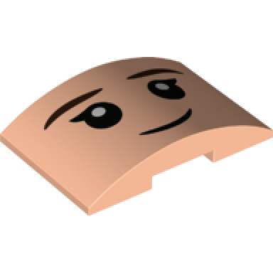 light nougat slope curved 6 x 4 double with dark brown eyebrows black eyes and grin pattern hermione granger face
