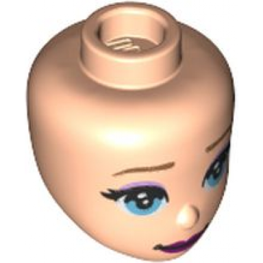light nougat mini doll head friends with medium azure eyes lavender eye shadow dark pink lips pattern
