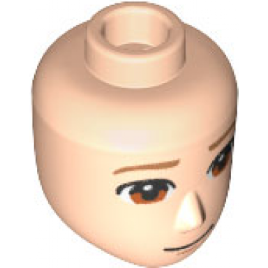 light nougat mini doll head friends male large with dark orange eyebrows reddish brown eyes closed grin pattern