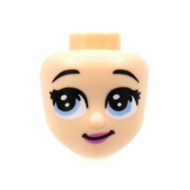 light nougat mini doll head friends with bright light blue large eyes looking right raised eyebrows dark pink lips pattern cinderella