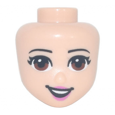light nougat mini doll head friends with reddish brown eyes and dark pink lips and lopsided smile pattern