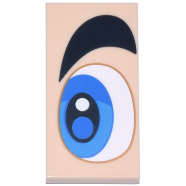 light nougat tile 2 x 4 with white blue and dark azure eye and thick black eyebrow pattern model left side super mario eye