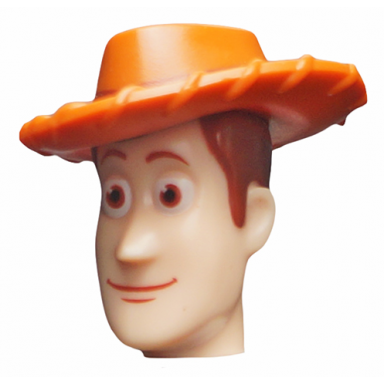 light nougat minifigure head modified male with dark orange hat pattern woody