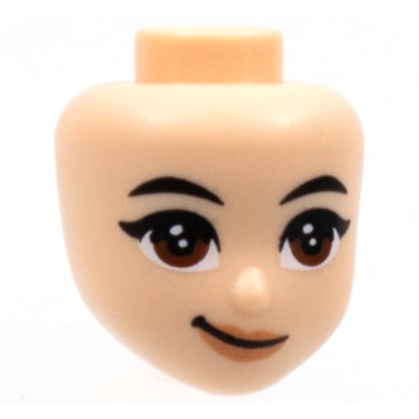 light nougat mini doll head friends with black eyebrows pointed end reddish brown eyes nougat lips lopsided grin pattern