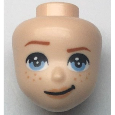 light nougat mini doll head friends with bright light blue eyes freckles peach lips and lopsided smile pattern