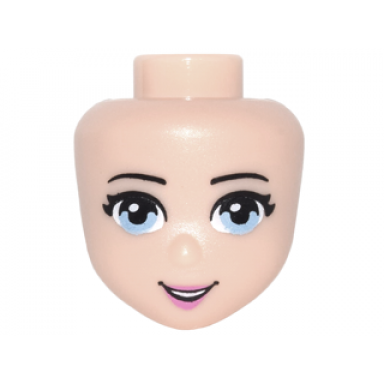 light nougat mini doll head friends with bright light blue eyes dark pink lips and open mouth smile pattern