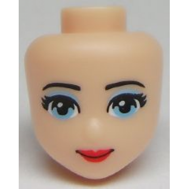 light nougat mini doll head friends with light blue eyes with eye shadow red lips and closed mouth pattern