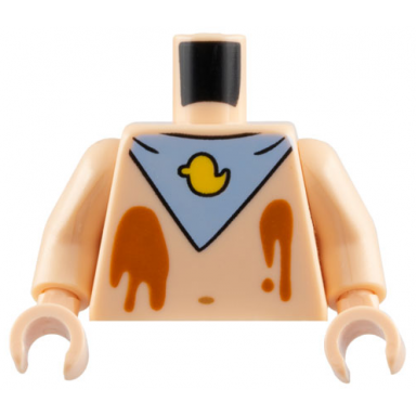 light nougat torso bright light blue bib with yellow duck dark orange ice cream splotches medium nougat navel pattern light nougat arms light nougat hands