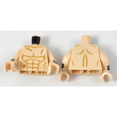light nougat torso bare chest with muscles outline and 3 scars pattern light nougat arms with black cuffs with silver dots pattern light nougat hands