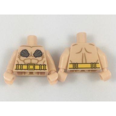 light nougat torso male bare chest with flat silver seashells yellow utility belt pattern light nougat arms light nougat hands