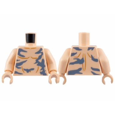 light nougat torso bare chest medium nougat contours sand blue paint splotches pattern light nougat arms light nougat hands