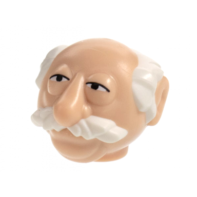 light nougat minifigure head modified muppet waldorf with white hair and moustache pattern