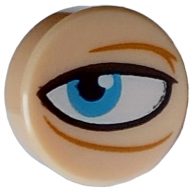 light nougat tile round 1 x 1 with black and white eye sand blue iris and medium nougat wrinkles pattern model left side