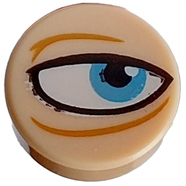 light nougat tile round 1 x 1 with black and white eye sand blue iris and medium nougat wrinkles pattern model right side