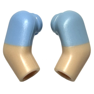 light nougat arm matching left and right pair with molded bright light blue short sleeves pattern