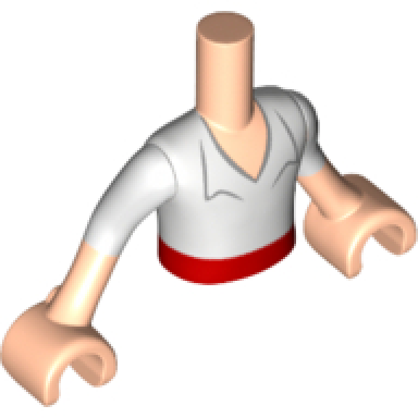 torso mini doll boy white shirt open collar and red belt pattern light nougat arms with hands with white sleeves