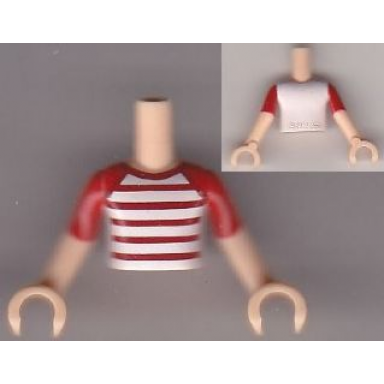 torso mini doll boy white t-shirt with red and white stripes pattern light nougat arms with hands with red short sleeves