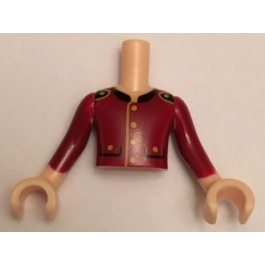 torso mini doll boy dark red jacket 2 pockets gold buttons and black collar pattern light nougat arms with hands with dark red sleeves