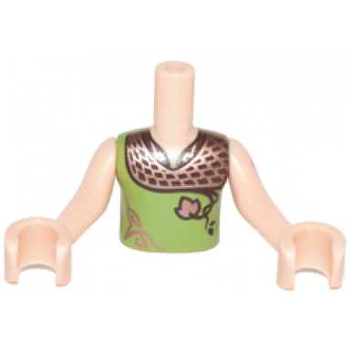 light nougat torso mini doll boy lime shirt with copper shoulders and leaf pattern light nougat arms with hands with dark orange elves tattoo