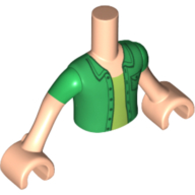 light nougat torso mini doll boy green shirt with pocket over lime undershirt pattern light nougat arms with hands with green short sleeves