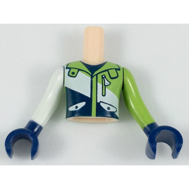 light nougat torso mini doll boy lime white and dark blue jacket pattern lime arm with dark blue hand left white arm with dark blue hand right