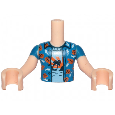 light nougat torso mini doll boy blue with leaves shirt and light blue with palm undershirt pattern light nougat arms with hands with blue sleeves