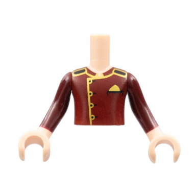 light nougat torso mini doll boy dark red jacket with gold trim pattern light nougat arms with hands with dark red sleeves