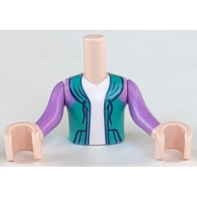 torso mini doll boy dark turquoise hoodie with white undershirt pattern light nougat arms with hands with medium lavender sleeves
