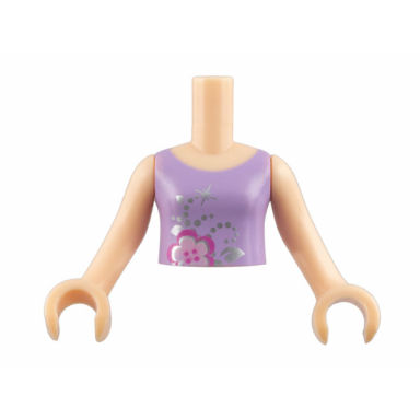 light nougat torso mini doll girl lavender top with flower pattern light nougat arms with hands