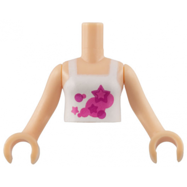 light nougat torso mini doll girl white halter top with dark pink and magenta circles and stars pattern light nougat arms with hands