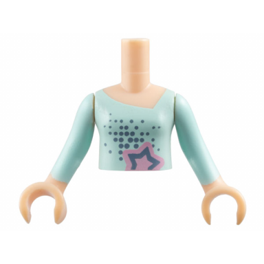 light nougat torso mini doll girl light aqua long vest top with star pattern light nougat arms with hands with light aqua sleeves
