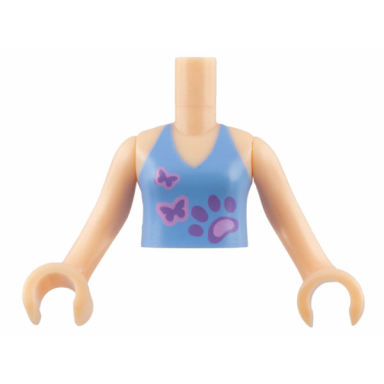 light nougat torso mini doll girl medium blue halter top with paw and 2 butterflies pattern light nougat arms with hands