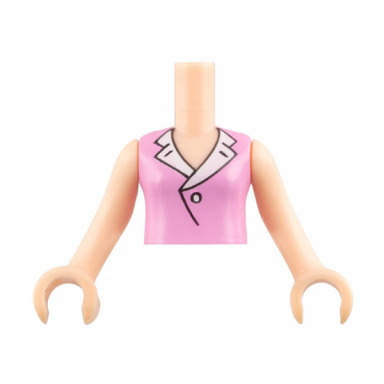 light nougat torso mini doll girl bright pink blouse top with open collar and button pattern light nougat arms with hands